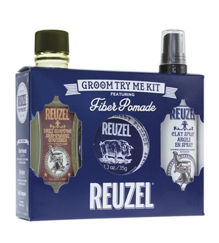 REUZEL Fiber Pomade Groom Try Me Kit zestaw upominkowy (codzienny szampon 100 ml + pomada z błonnika 35g + glinka w sprayu 100 ml)