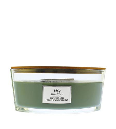WoodWick Mint Leaves & Oak świeca zapachowa z drewnianym knotem 453,6 g