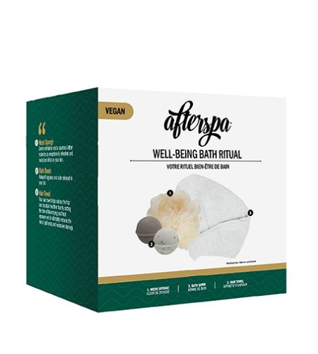 AfterSpa Well-Being Bath Ritual zestaw upominkowy musująca bomba do kąpieli 2 szt + gąbka do mycia + ręcznik do włosów