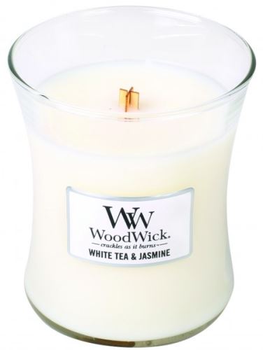 WoodWick White Tea & Jasmine świeca zapachowa z drewnianym knotem 275 g