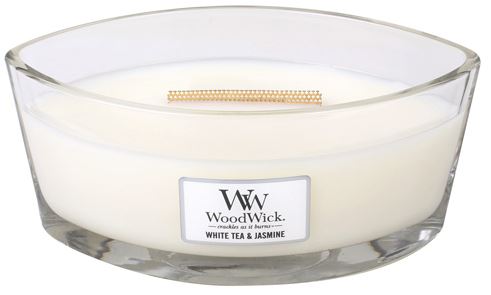 WoodWick White Tea & Jasmine świeca zapachowa z drewnianym knotem 453,6 g
