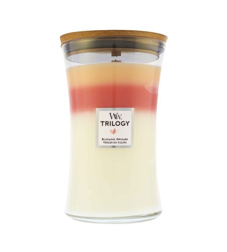 WoodWick Trilogy Blooming Orchard świeca zapachowa z drewnianym knotem 609 g