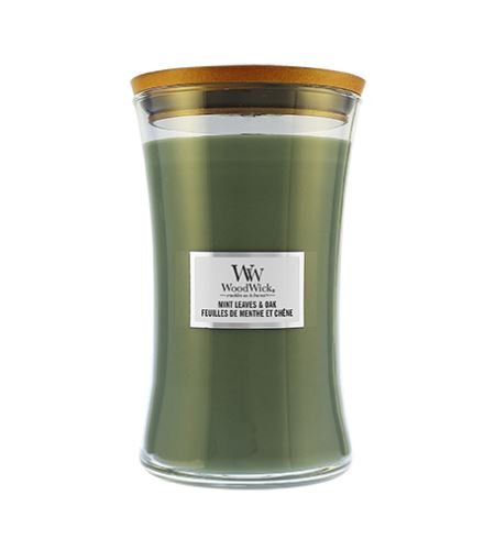 WoodWick Mint Leaves & Oak świeca zapachowa z drewnianym knotem 609,5 g