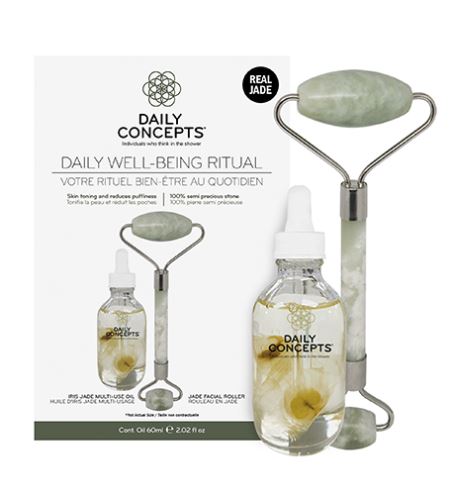 Daily Concepts Zestaw upominkowy Daily Well-Being Ritual Jadeitowy wałek do twarzy + Iris Jade Multi-Use Oil 60 ml