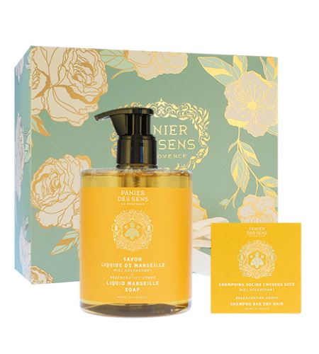 Panier Des Sens Regenerating Honey zestaw upominkowy mydło w płynie 500 ml + stały szampon do włosów suchych 75 g