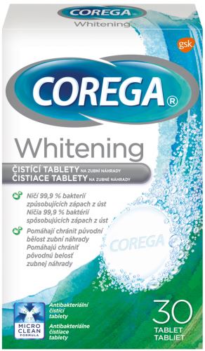 Corega Whitening antybakteryjne tabletki do czyszczenia protez zębowych