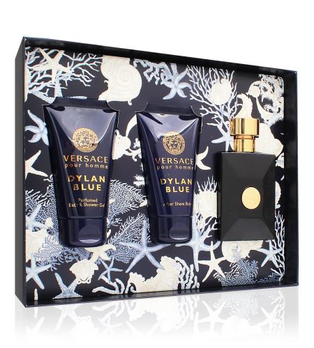 Versace Dylan Blue Pour Homme zestaw prezentowy dla mężczyzn woda toaletowa 50 ml + żel pod prysznic 50 ml + balsam po goleniu 50 ml